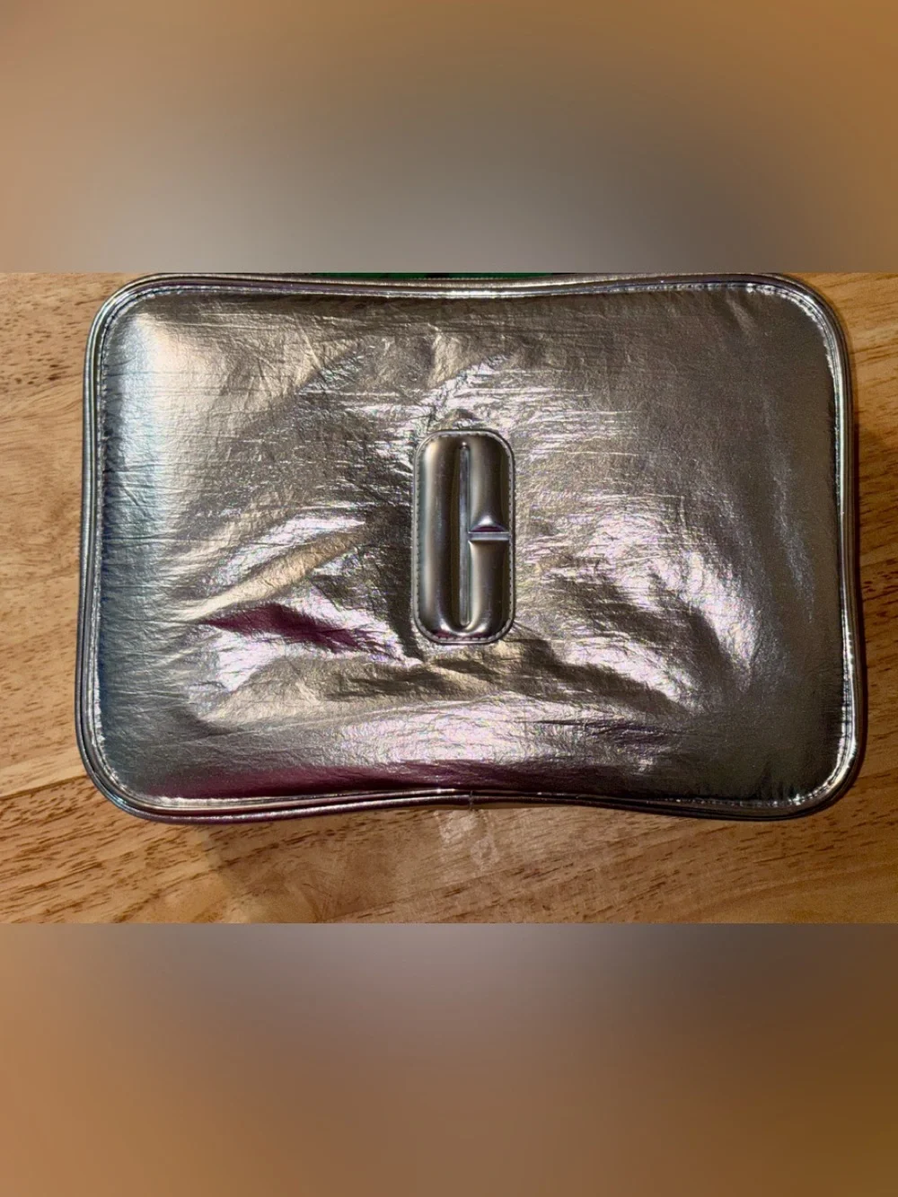 Clinique Metallic Silver Cosmetic Case with Subtle Iridescent Sheen